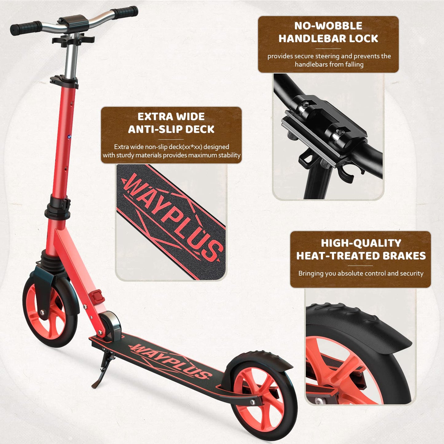 Kick Scooter for Ages 6+,Kid, Teens &amp; Adults. Max Load 240 LBS. Foldable, Lightweight, 8IN Big Wheels for Kids, Teen and Adults, 4 Adjustable Levels. Bearing ABEC9