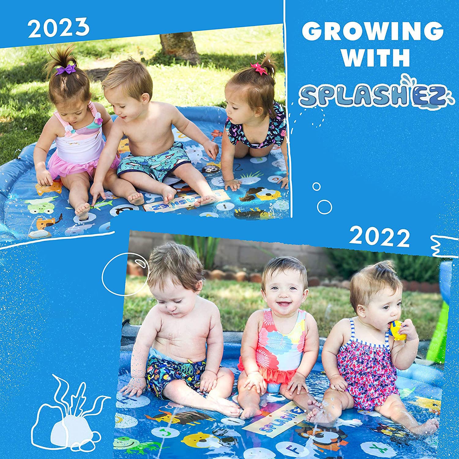 SplashEZ 89’’ Extra Large Splash Pad for Kids &amp; Dogs Great Outdoor Toys for Toddlers 1-3 &amp; Kids Ages 4-8, Baby Pool for Backyard Sprinkler for Kids, Pool Plastic Dog Water Summer Toys