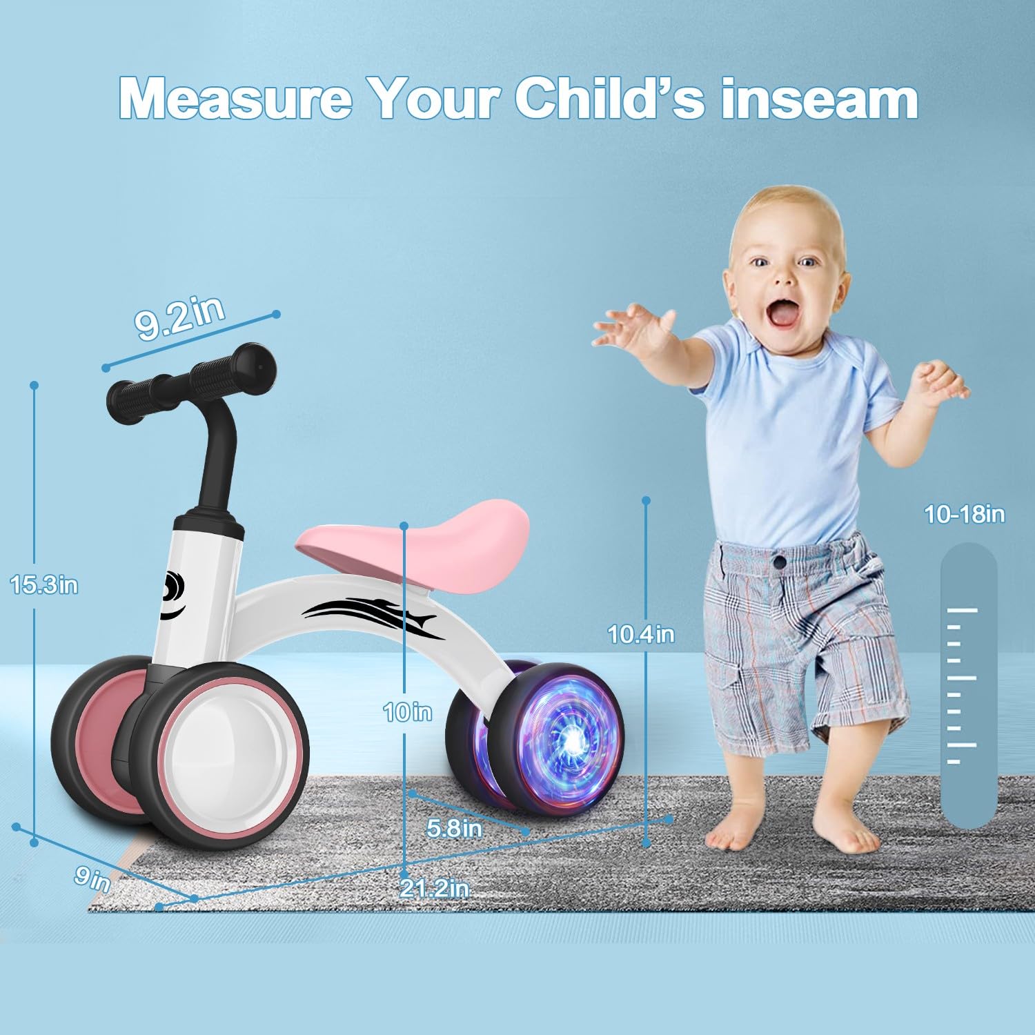 Colorful Lighting Baby Balance Bike Toys for 1 Year Old Boy Gifts, 10-36 Month Toddler Balance Bike, No Pedal 4 Silence Wheels&amp;Soft Seat First Riding on Toys, One Year Old Boy Birthday Gifts.