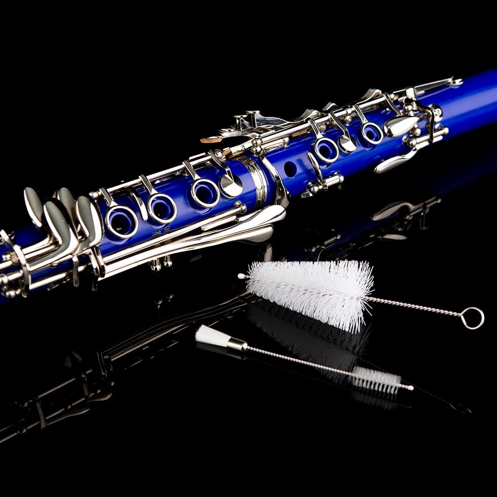 Glory GLY-CLADBL Professional Ebonite Bb Clarinet with 10 Reeds, Stand, Hard Case, Cleaning Cloth, Cork Grease, Mouthpiece Brush and Pad Brush,Dark Blue/Silver