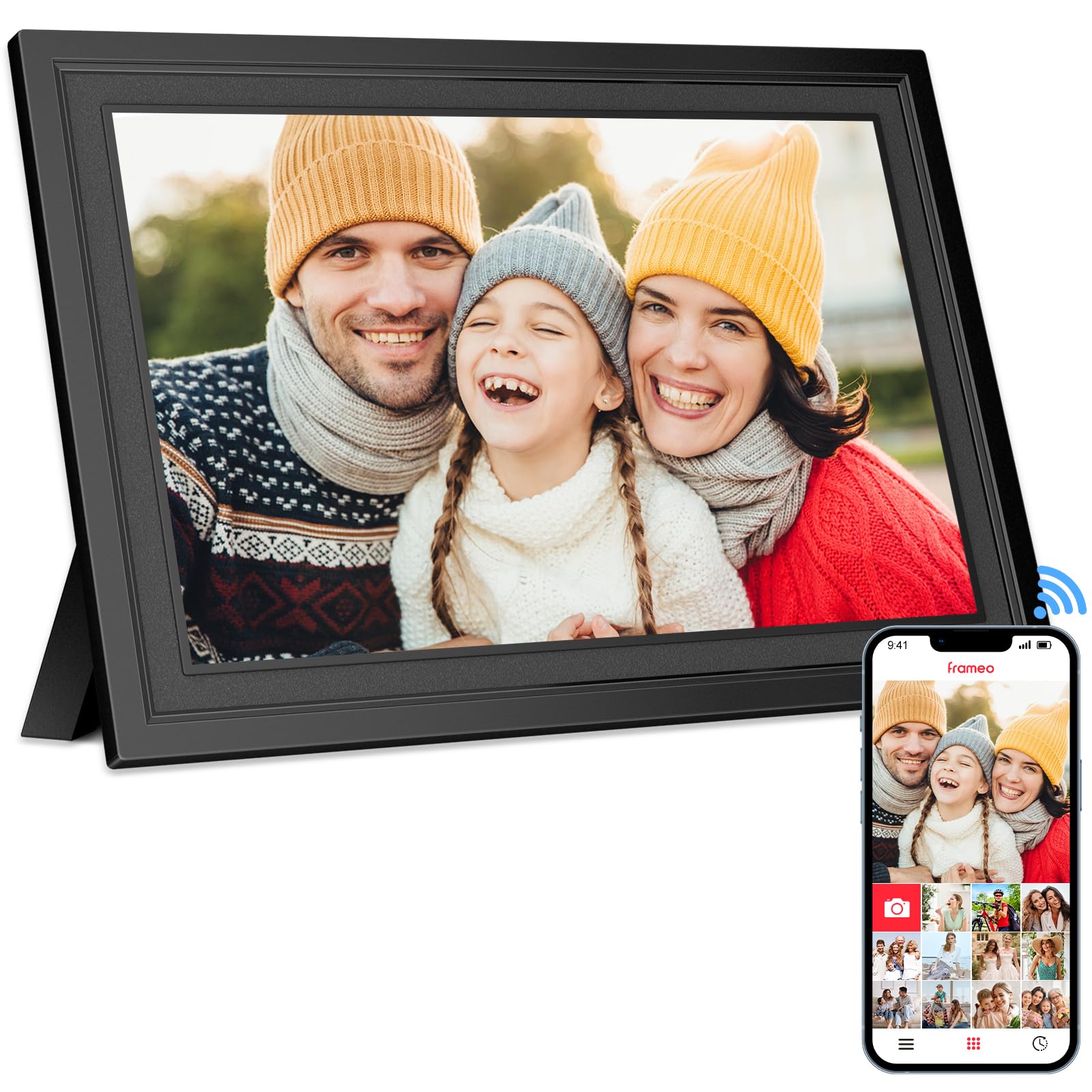 Frameo 10.1 Inch Smart WiFi Digital Picture Frame, 32GB Memory, 1280x800 HD IPS Touchscreen, Digital Photo Frame, Auto-Rotate, Wall Mountable, Share Moments from Anywhere, for Family, Friends-Black