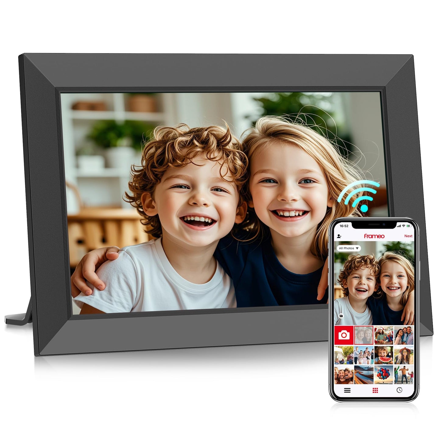 Frameo 10.1 Inch Digital Picture Frame, Smart WiFi Electronic Photo Frame with HD IPS Touch Screen Slideshow Display 32GB Memory Auto-Rotate Wall Mount, Share Photos/Videos from Phone by Frameo App