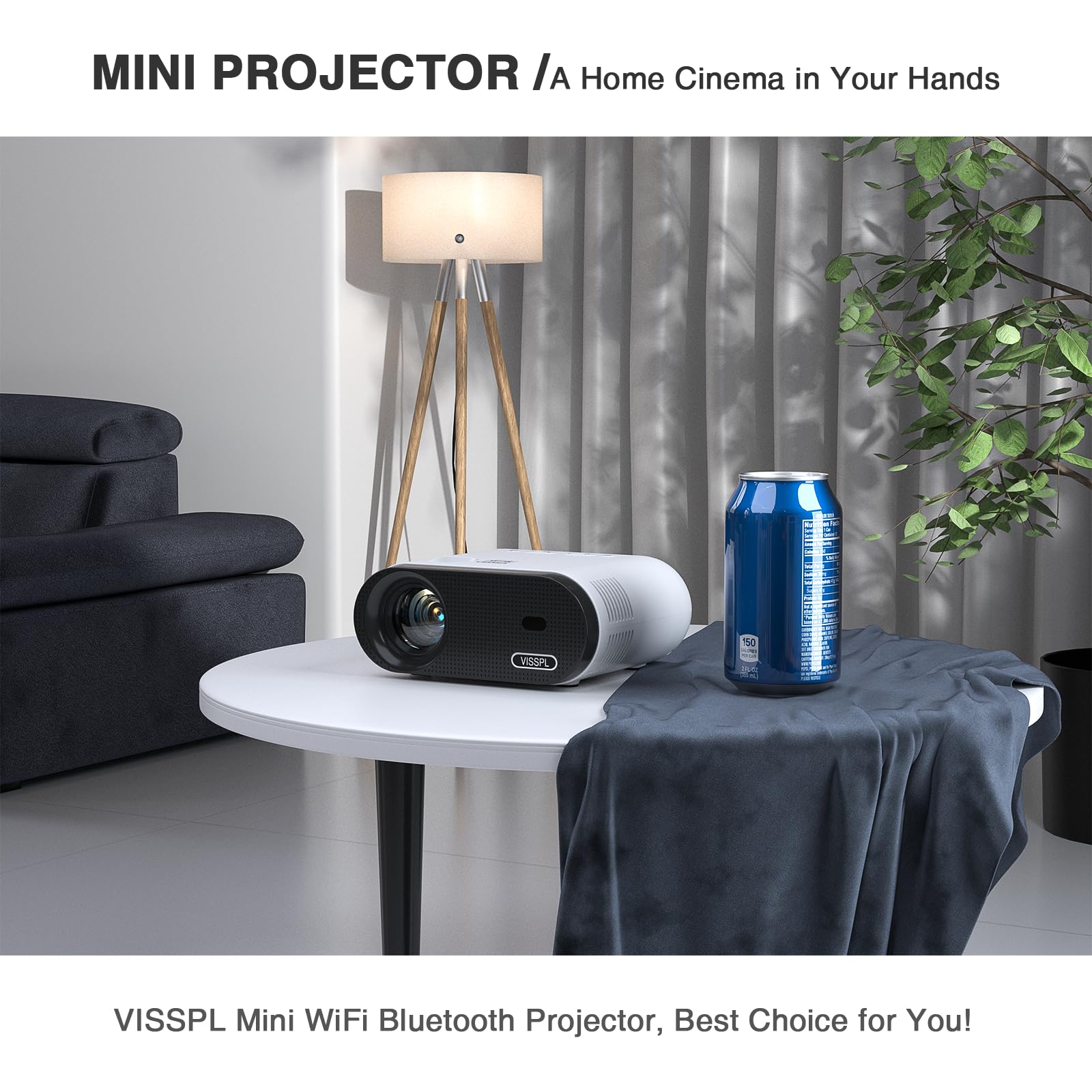 Mini Projector, VISSPL Full HD 1080P Video Projector, Portable Outdoor Projector with Tripod, Kids Gift, Home Theater Movie Phone Projector Compatible with Android/iOS/Windows/TV Stick/HDMI/USB