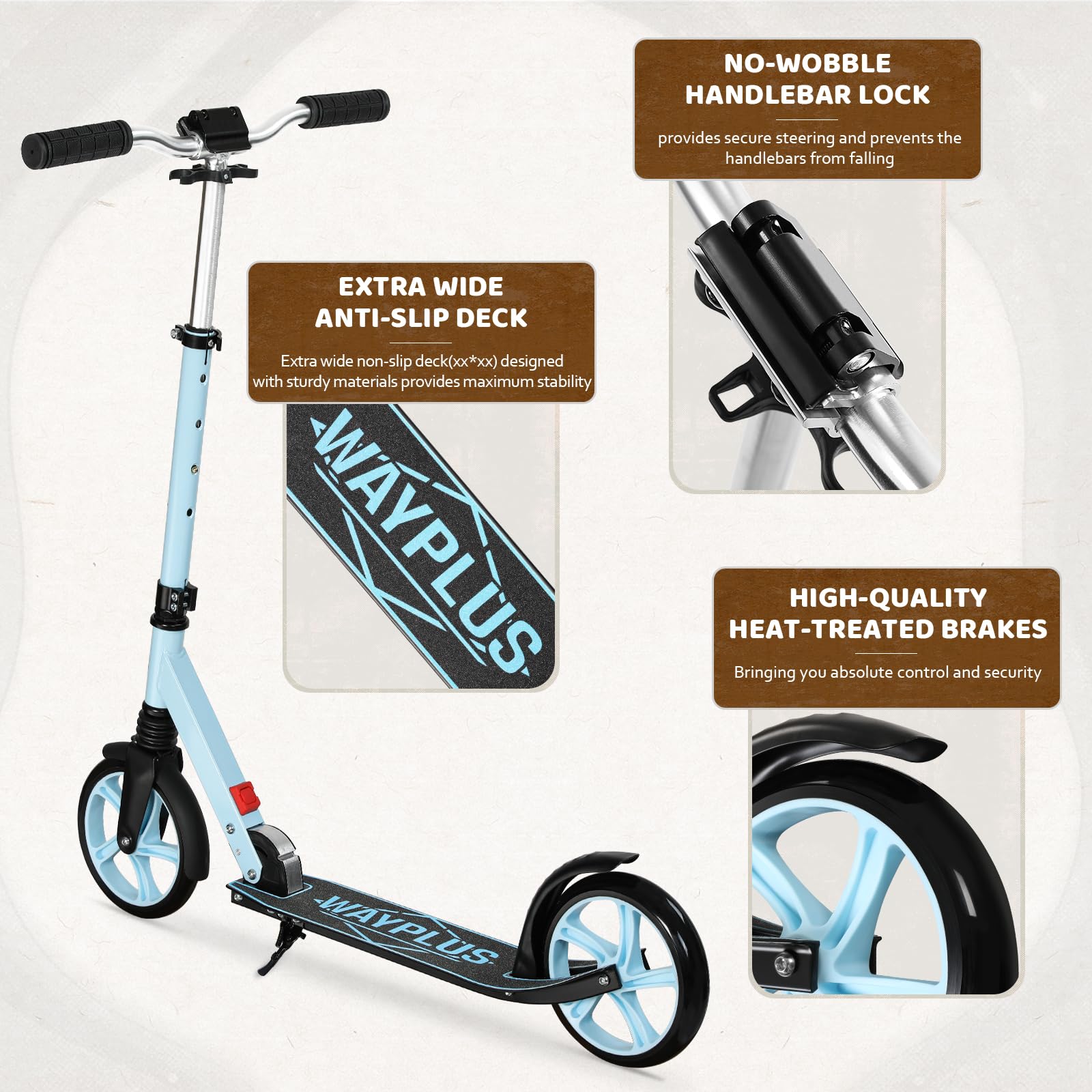 Kick Scooter for Ages 6+,Kid, Teens &amp; Adults. Max Load 240 LBS. Foldable, Lightweight, 8IN Big Wheels for Kids, Teen and Adults, 4 Adjustable Levels. Bearing ABEC9