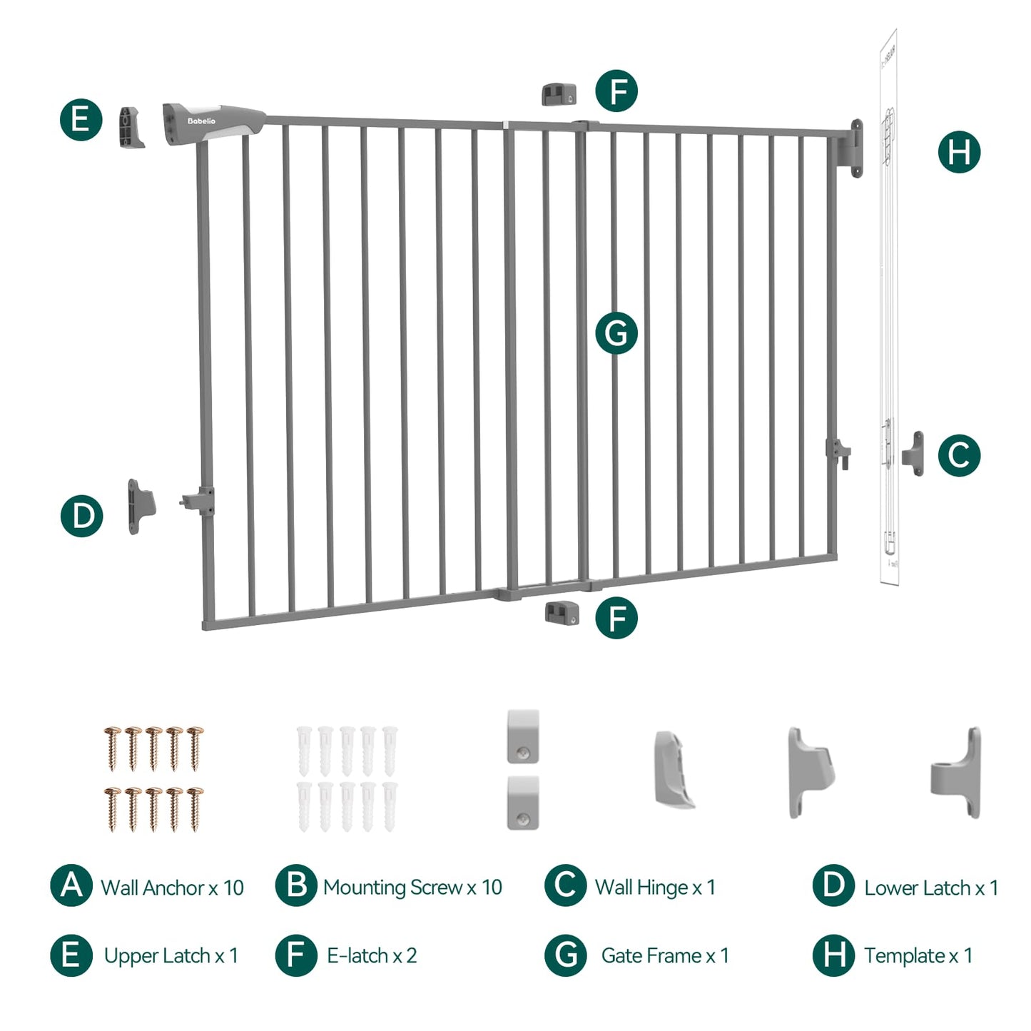 Babelio 26-43" No Bottom Bar Baby Gate for Babies, Elders and Pets, 2-in-1 Hardware Mount Dog Gate for The House, Stairs and Doorways, with Large Walk Thru Door, Black