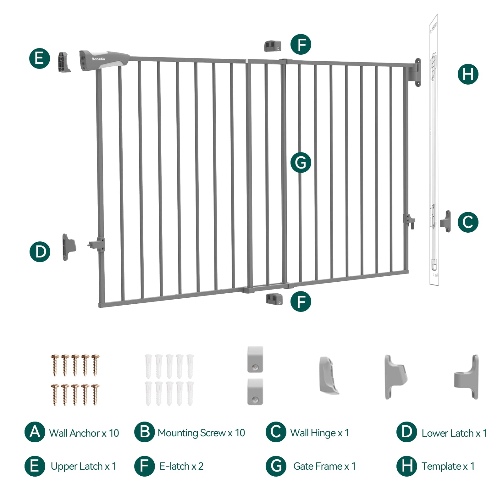 Babelio 26-43" No Bottom Bar Baby Gate for Babies, Elders and Pets, 2-in-1 Hardware Mount Dog Gate for The House, Stairs and Doorways, with Large Walk Thru Door, Black