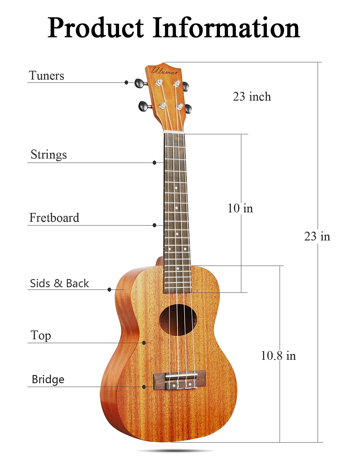 Concert Ukulele, KOA Acacia Wood 23 inch Adults kids Professional Ukelele for Beginners, Hawaiian Ukele Kit with Carbon String, Tuner, Gig Bag, Strap, Guitar Picks, Cleaning Cloth, Folk Style