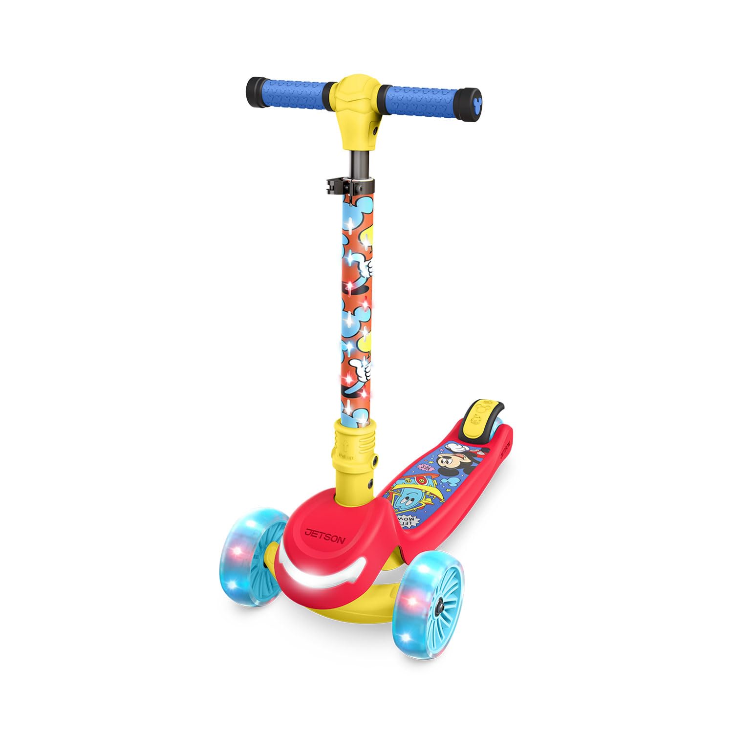 Jetson Character Kids Kick Scooter, LED Lights on Stem &amp; Light-Up Wheels, Lightweight Frame, Height-Adjustable Handlebar, Lean-to-Steer System, Easy-Fold Mechanism