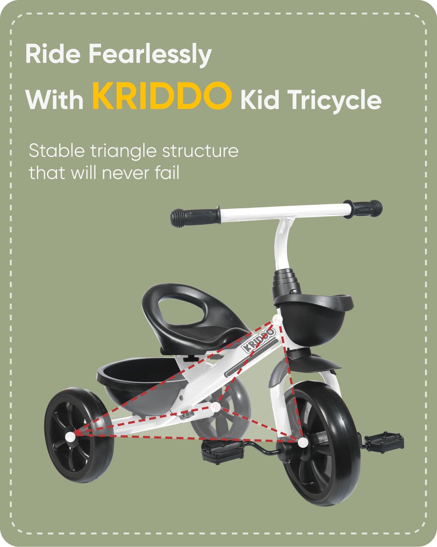 KRIDDO Kids Tricycle for 2-5 Year Olds - Gift for Toddlers - Black