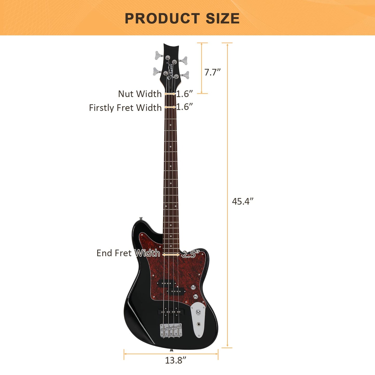 GLARRY 4 String Electric Bass Guitar Beginner Kit w/20w Amp, Red Pearl Guard Full Size Bass with Digital Tuner,Amp Cable, Strap, Bag and Accessories(Black)