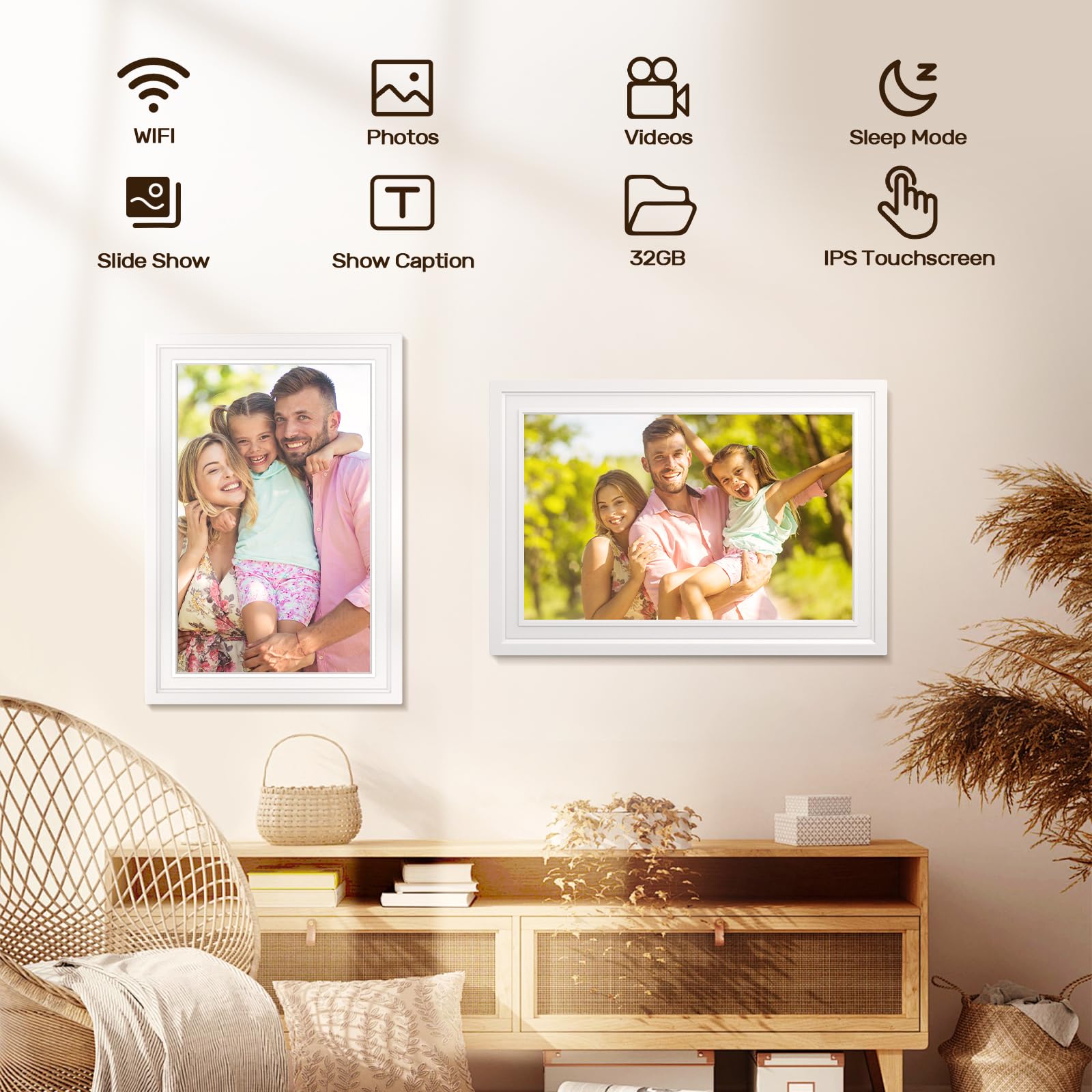 Frameo 10.1 Inch Smart WiFi Digital Picture Frame, 32GB Memory, 1280x800 HD IPS Touchscreen, Digital Photo Frame, Auto-Rotate, Wall Mountable, Share Moments from Anywhere, for Family, Friends-Black