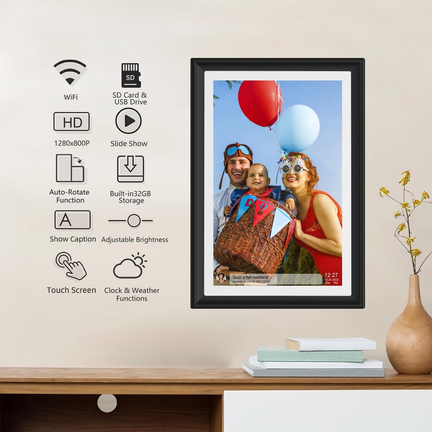 FRAMEO Digital Photo Frame, 10.1 Inch WiFi Digital Picture Frame with 1280x800 IPS HD Touch Screen, 32GB Storage Auto-Rotate Wall Mountable Easy Share Photos or Videos via Frameo App from Anywhere