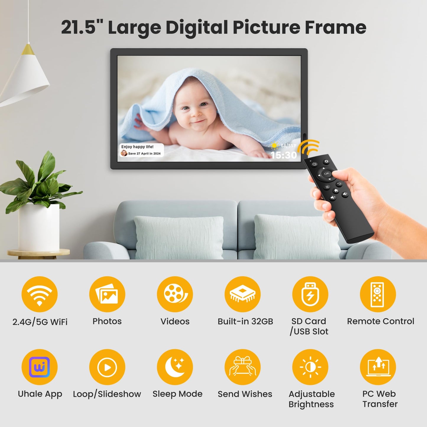 Uhale Digital Picture Frame WiFi 10.1 Inch with 32GB Storage, Electronic Photo Frames 1280 x 800 HD IPS Touch Screen, Auto Rotate, Slideshow, Instantly Share Photos and Videos from Anywhere