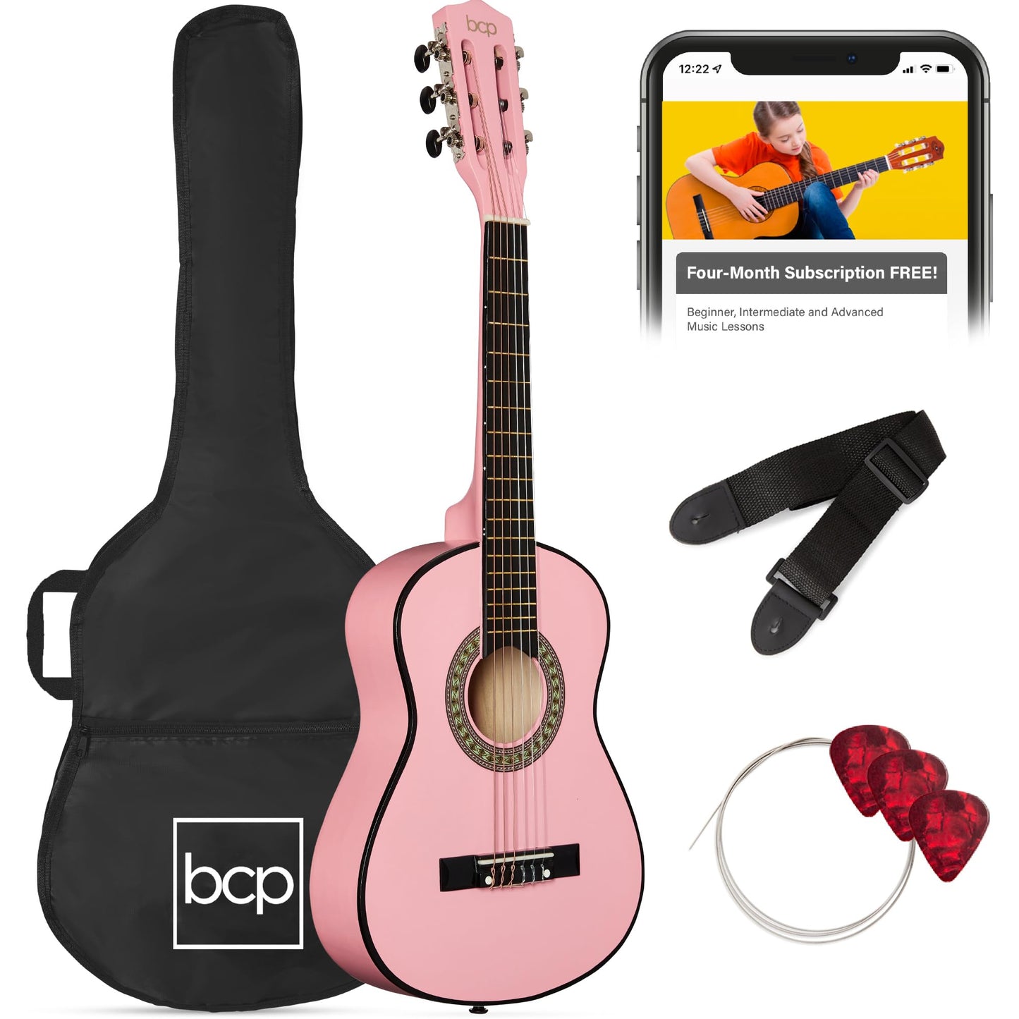 Best Choice Products 30in Kids Acoustic Guitar, All-in-One Beginner Starter Kit w/Strap, Case, Extra Strings, Rosette Inlay - Black