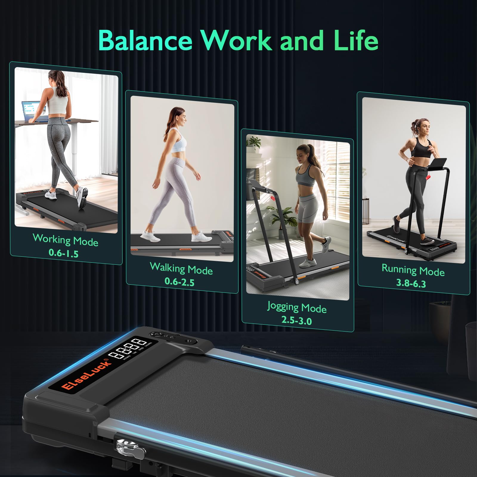 Elseluck Walking Pad, Under Desk Treadmill for Home Office, 2 in 1 Portable Walking Treadmill with Remote Control, Walking Jogging Machine in LED Display