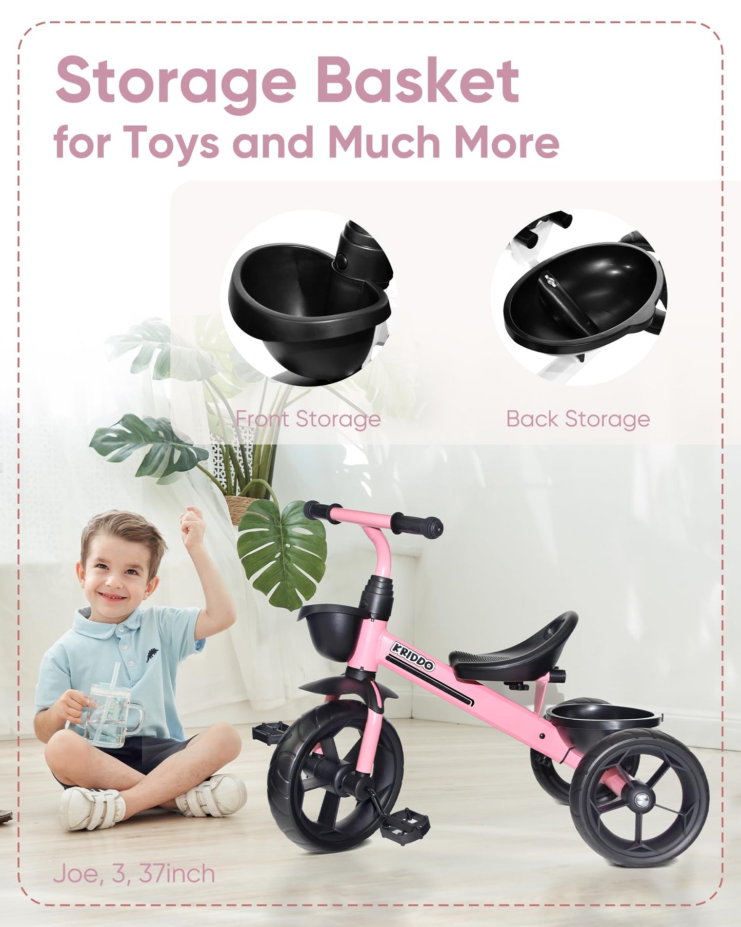 KRIDDO Kids Tricycle for 2-5 Year Olds - Gift for Toddlers - Black