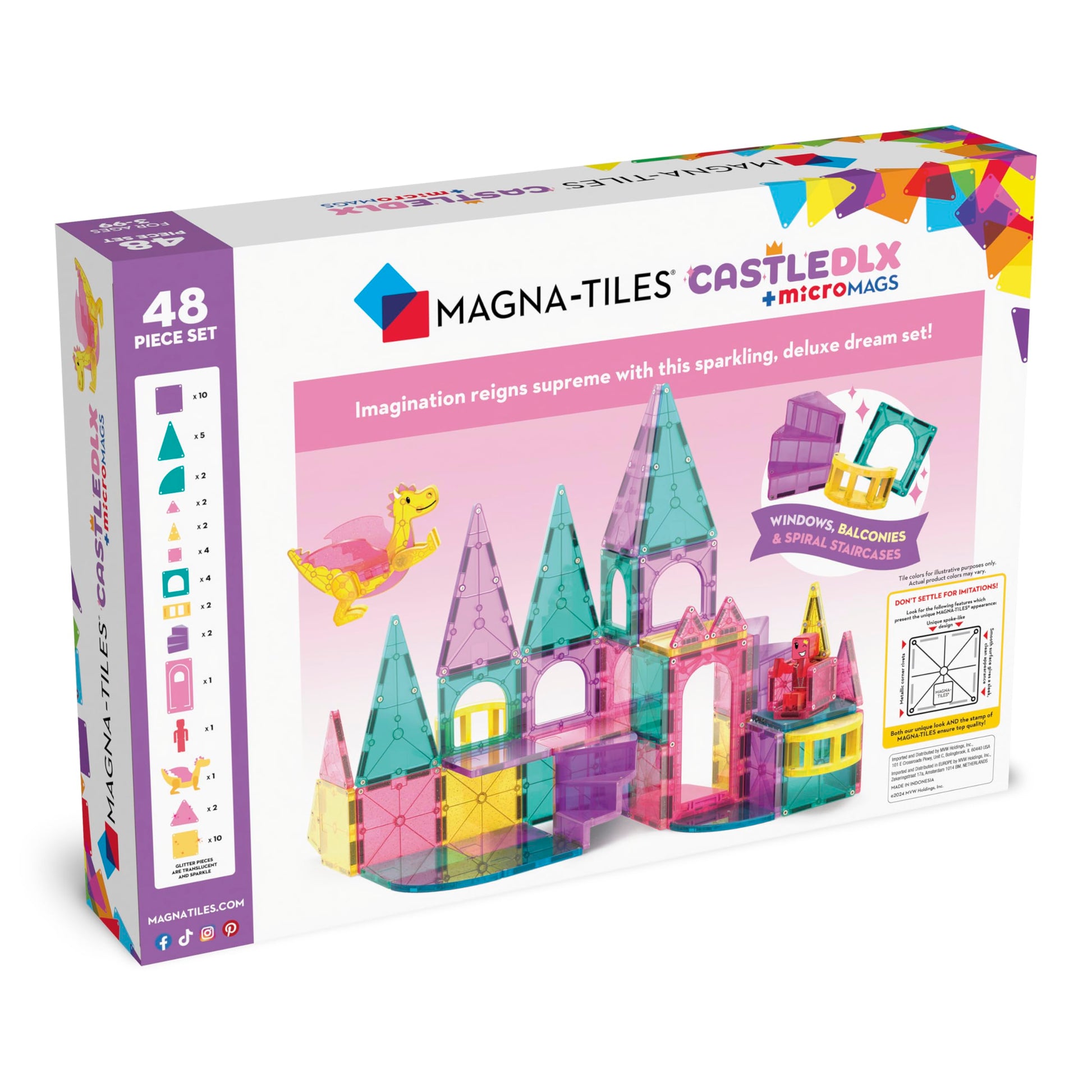 MAGNA-TILES Castle DLX 48-Piece Magnetic Construction Set, The Original Magnetic Building Brand