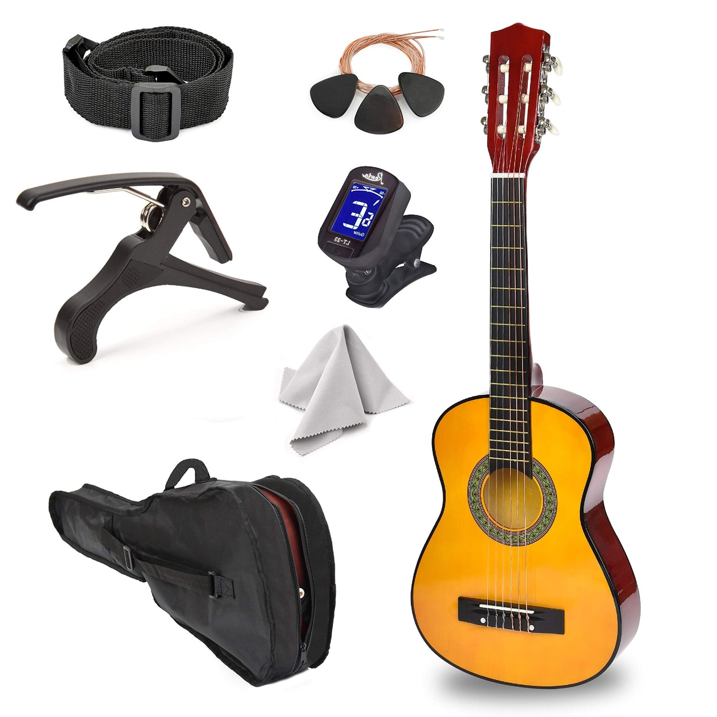 30" Left Handed Wood Guitar with Case and Accessories for Kids/Girls/Boys/Teens/Beginners (30", Black)