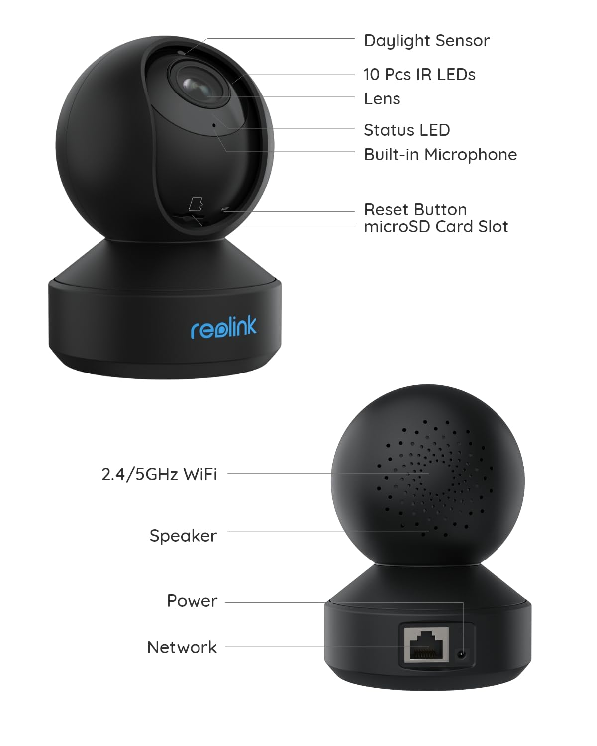 REOLINK 5GHz WiFi Indoor Camera, 5MP Plug-in Security Camera with 3X Optical Zoom, 360 Degree Baby/Dog Monitor with Auto Tracking, Person/Pet Detection, 2.4/5 GHz WiFi, Local Storage, E1 Zoom