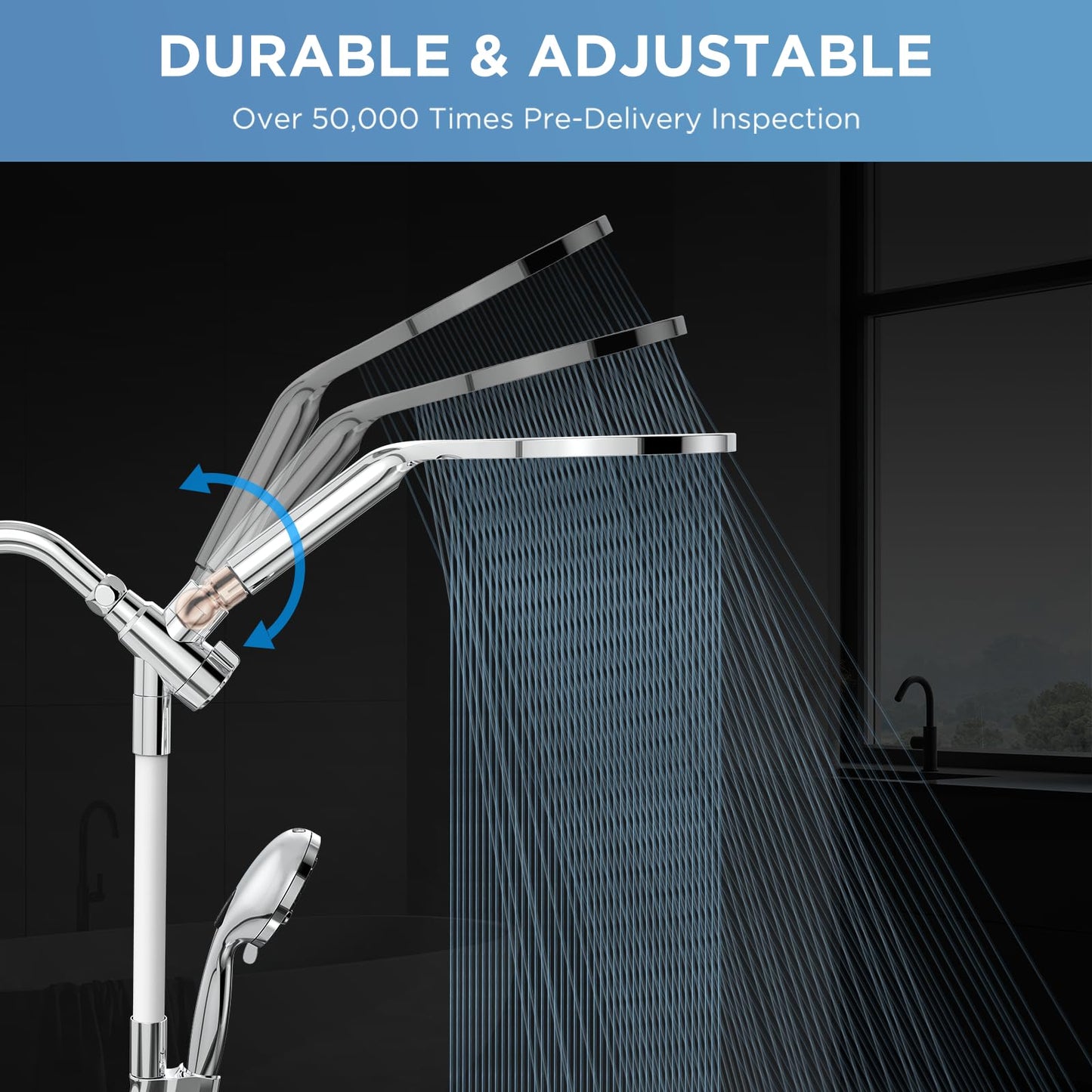 Dual Filtered Rain Shower Head Combo, High Pressure Handheld Shower Head with Adjustable Bar - Rainfall Shower Head And Showerhead with Filter for Hard Water - Removes Chlorine