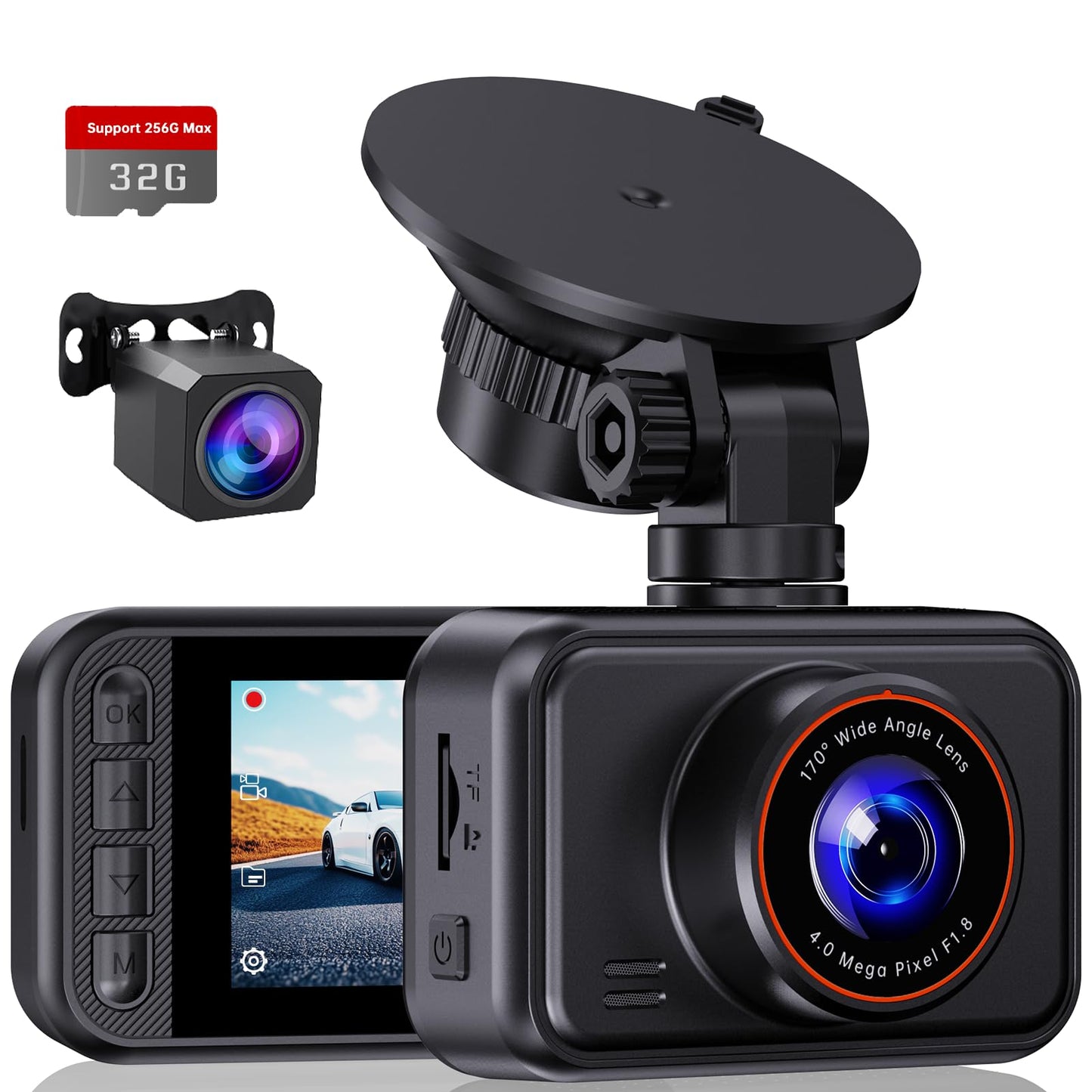 Dash Cam Front and Rear, 2.5K Dual Dash Camera for Cars, 2560P Mini Car Camera, 2 inch IPS Screen, 32GB Card Included, WDR Night Vision, 24 Hours Parking Monitor, G-Sensor, Support 256 GB Max