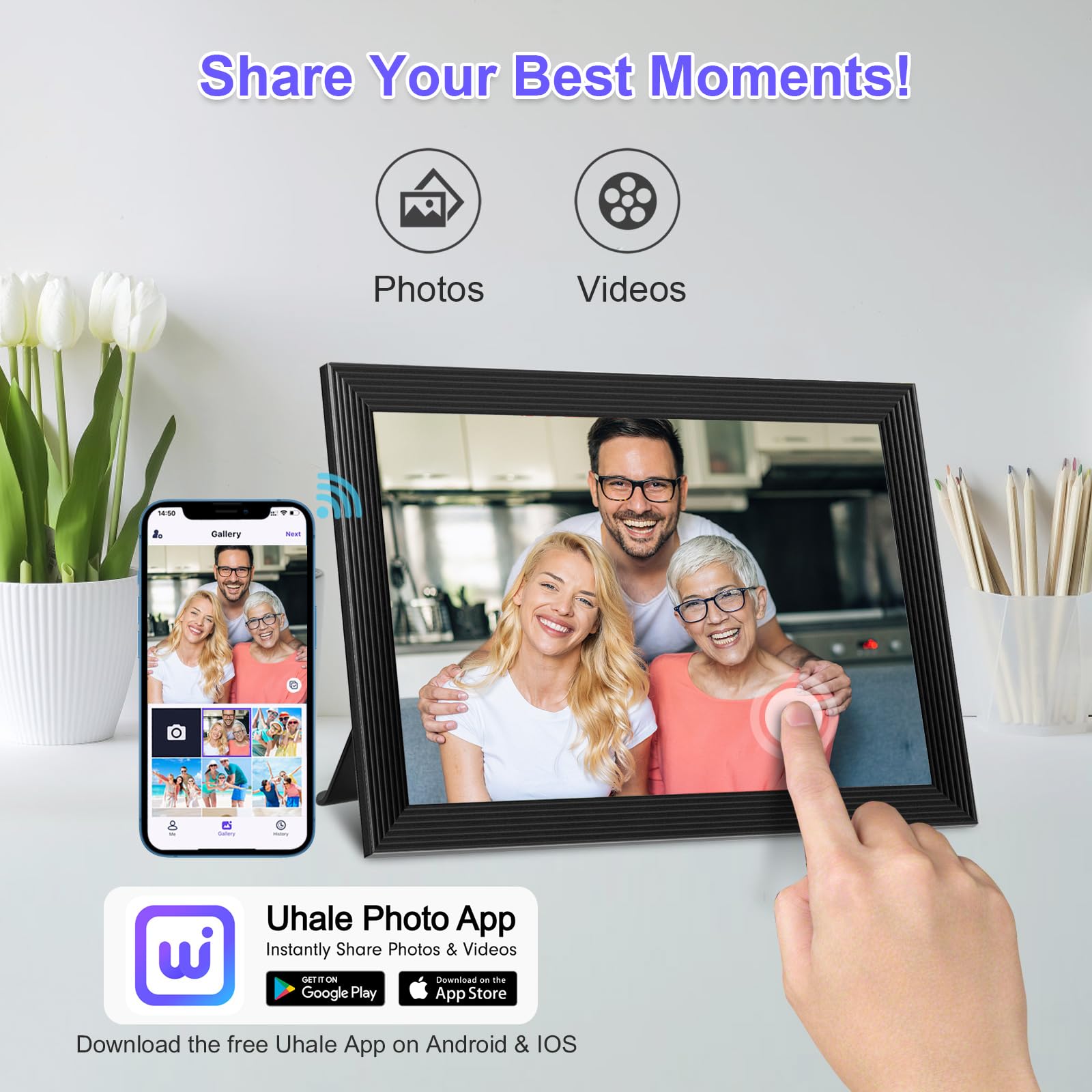 FRAMEO Digital Photo Frame, 10.1 Inch WiFi Digital Picture Frame with 1280x800 IPS HD Touch Screen, 32GB Storage Auto-Rotate Wall Mountable Easy Share Photos or Videos via Frameo App from Anywhere