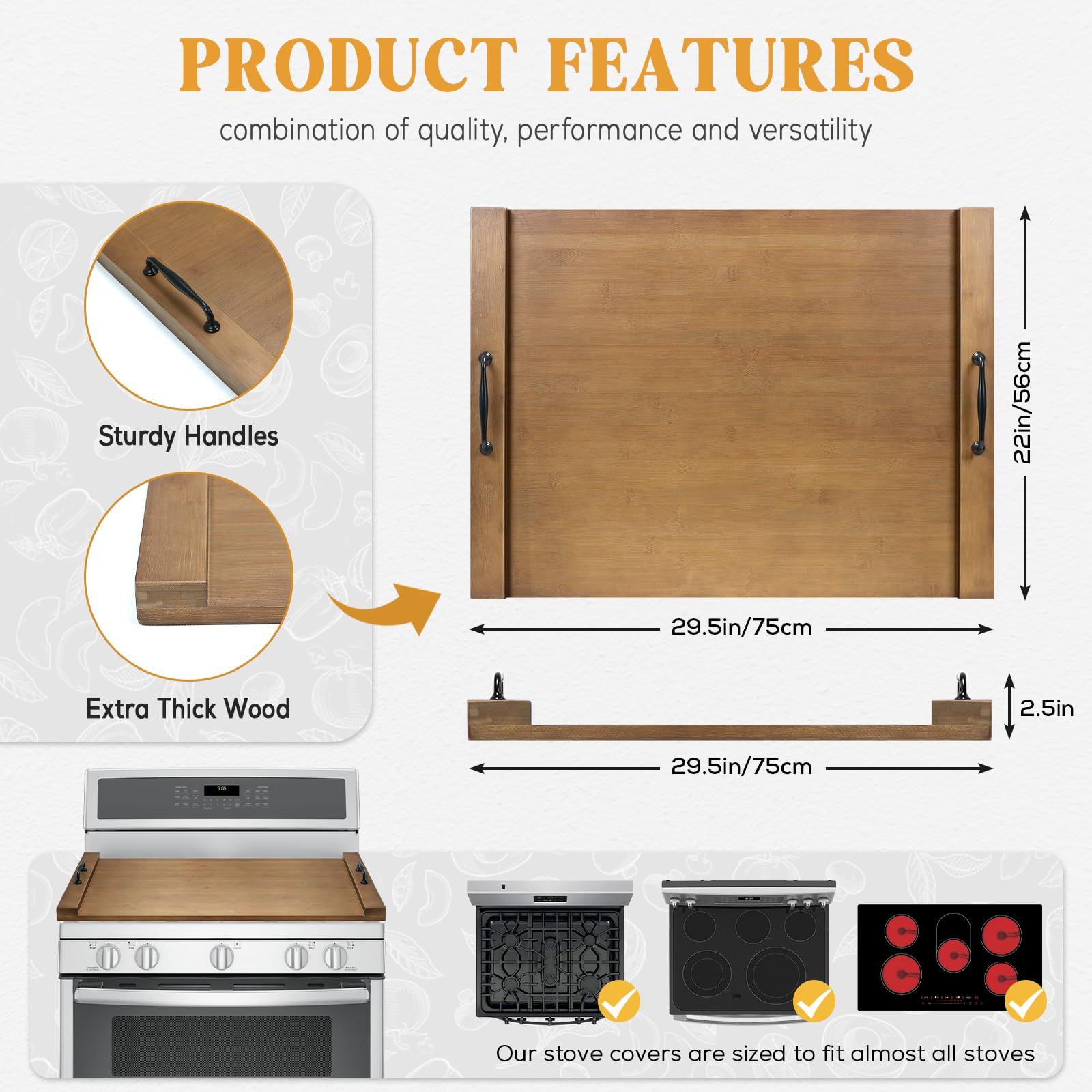 Noodle Board Stove Cover with Handles, Multiple Stove Top Cover Board for Electric/Gas Stove Top(Black)