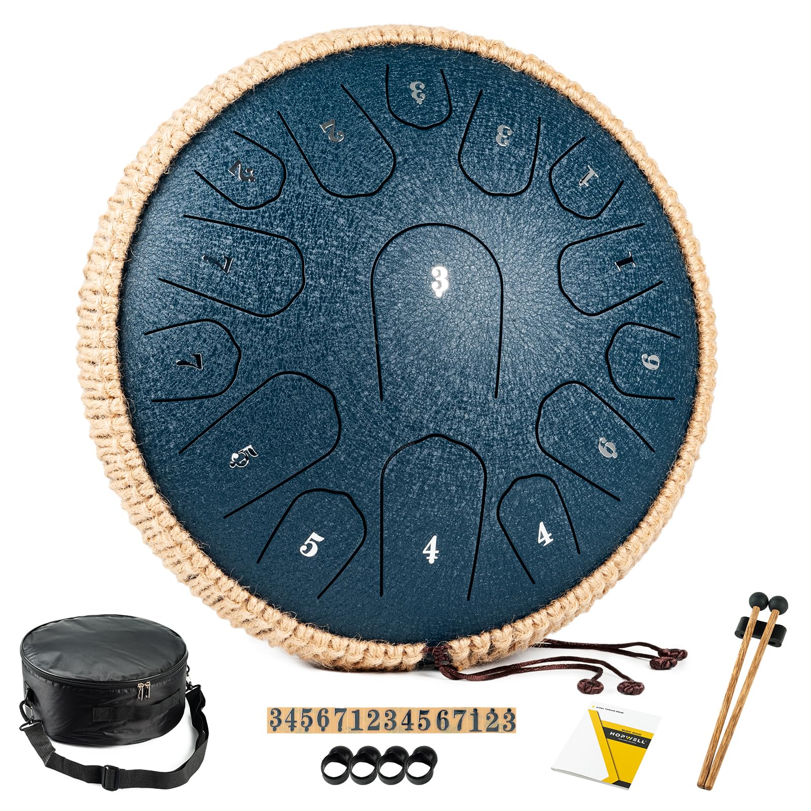 Steel Tongue Drum - 13 Inches 15 Notes Tongue Drum - Hand Pan Drum with Music Book, Handpan Drum Mallets and Carry Bag, D Major (Malachite Green)