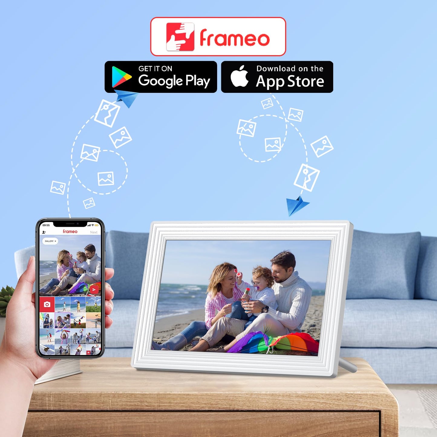 Frameo 10.1" WiFi Digital Picture Frame, Smart Digital Photo Frame with 16GB Storage, 1280x800 IPS HD Touch Screen, Auto-Rotate, Easy Setup to Share Photos or Videos Remotely via App from Anywhere