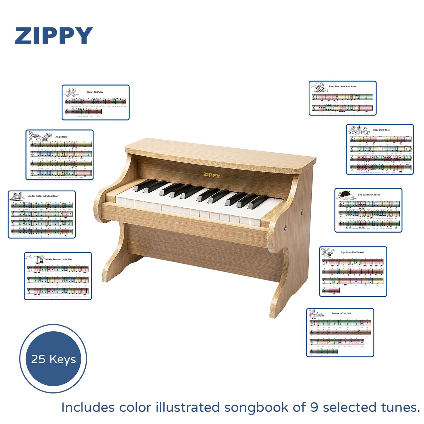 ZIPPY Kids Piano Keyboard, 25 Keys Digital Piano for Kids, Mini Music Educational Instrument Toy, Wood Piano for Toddlers Girls Boys, Black