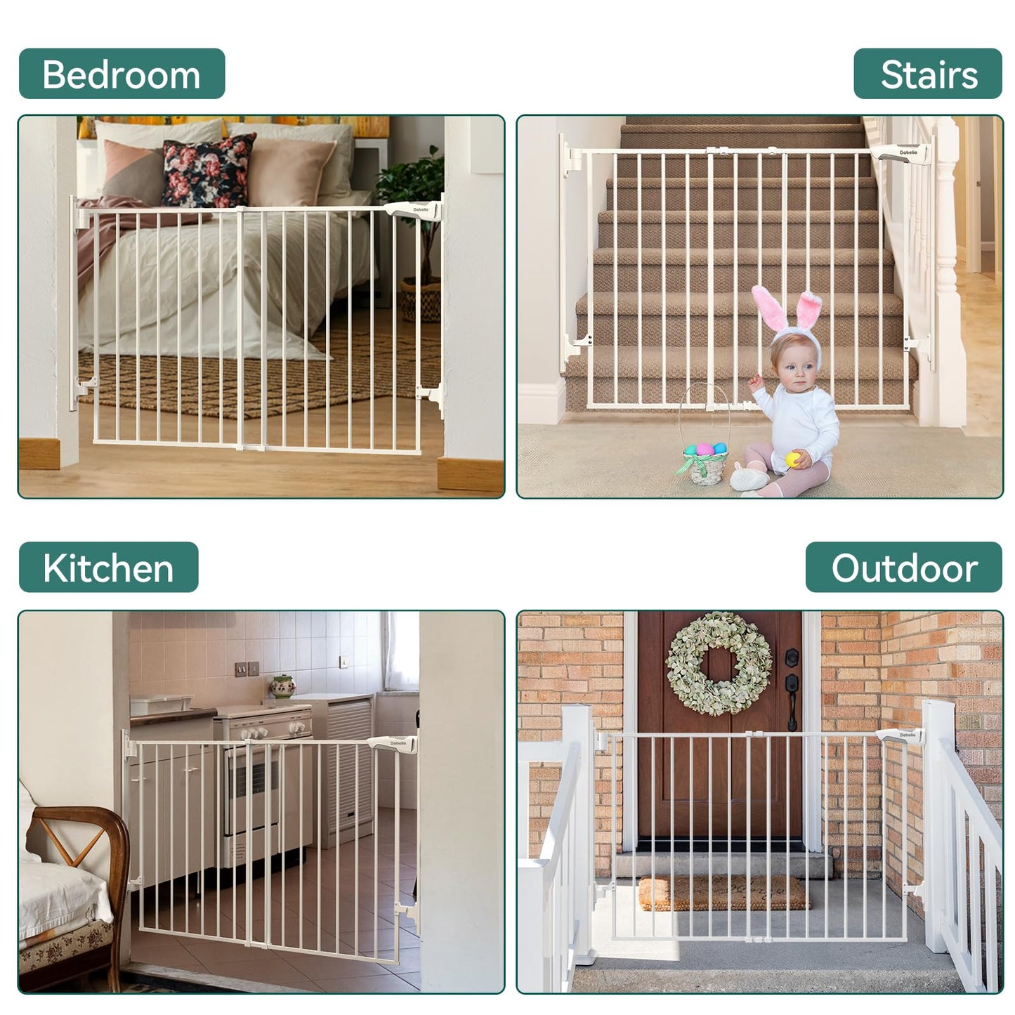 Babelio 26-43" No Bottom Bar Baby Gate for Babies, Elders and Pets, 2-in-1 Hardware Mount Dog Gate for The House, Stairs and Doorways, with Large Walk Thru Door, Black