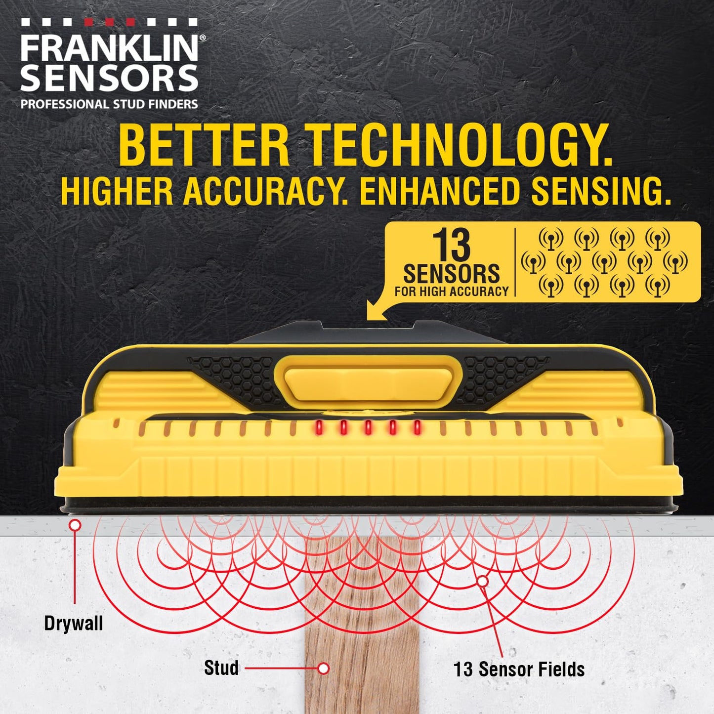 Franklin Sensors ProSensor M210 Stud Finder with 13-Sensors, Wood &amp; Metal Stud Detector/Wall Scanner, Live Wire Detection