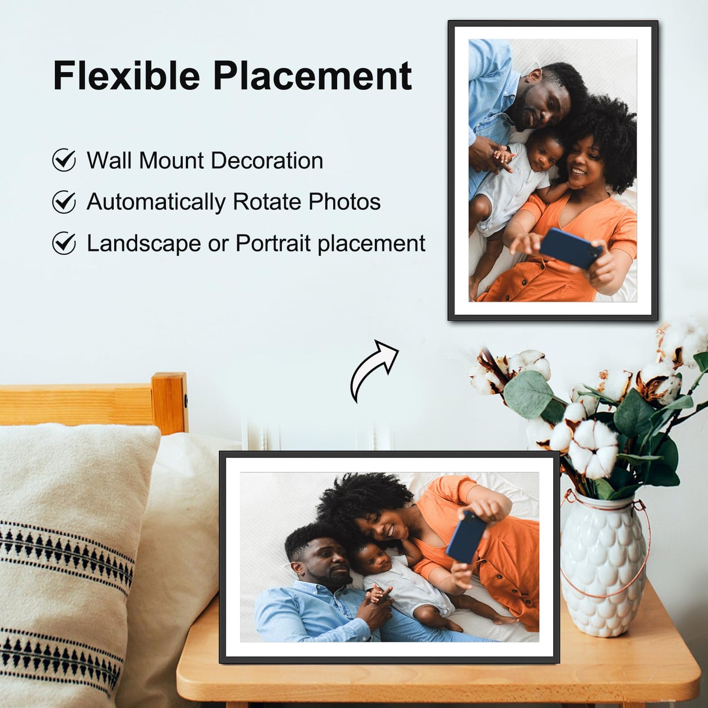 Frameo 10.1 inch Digital Picture Frame WiFi Smart Digital Photo Frame Wood IPS HD 1280 * 800 1080P Touch Screen Auto-Rotate Easy Setup to use Free Share Photos and Videos Gift for mon Father Women