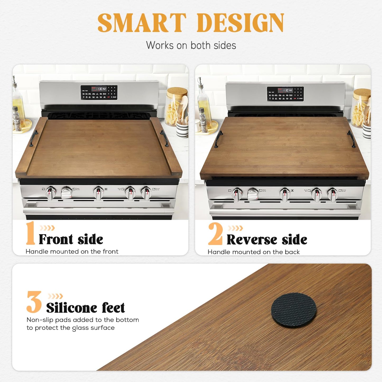 Noodle Board Stove Cover with Handles, Multiple Stove Top Cover Board for Electric/Gas Stove Top(Black)