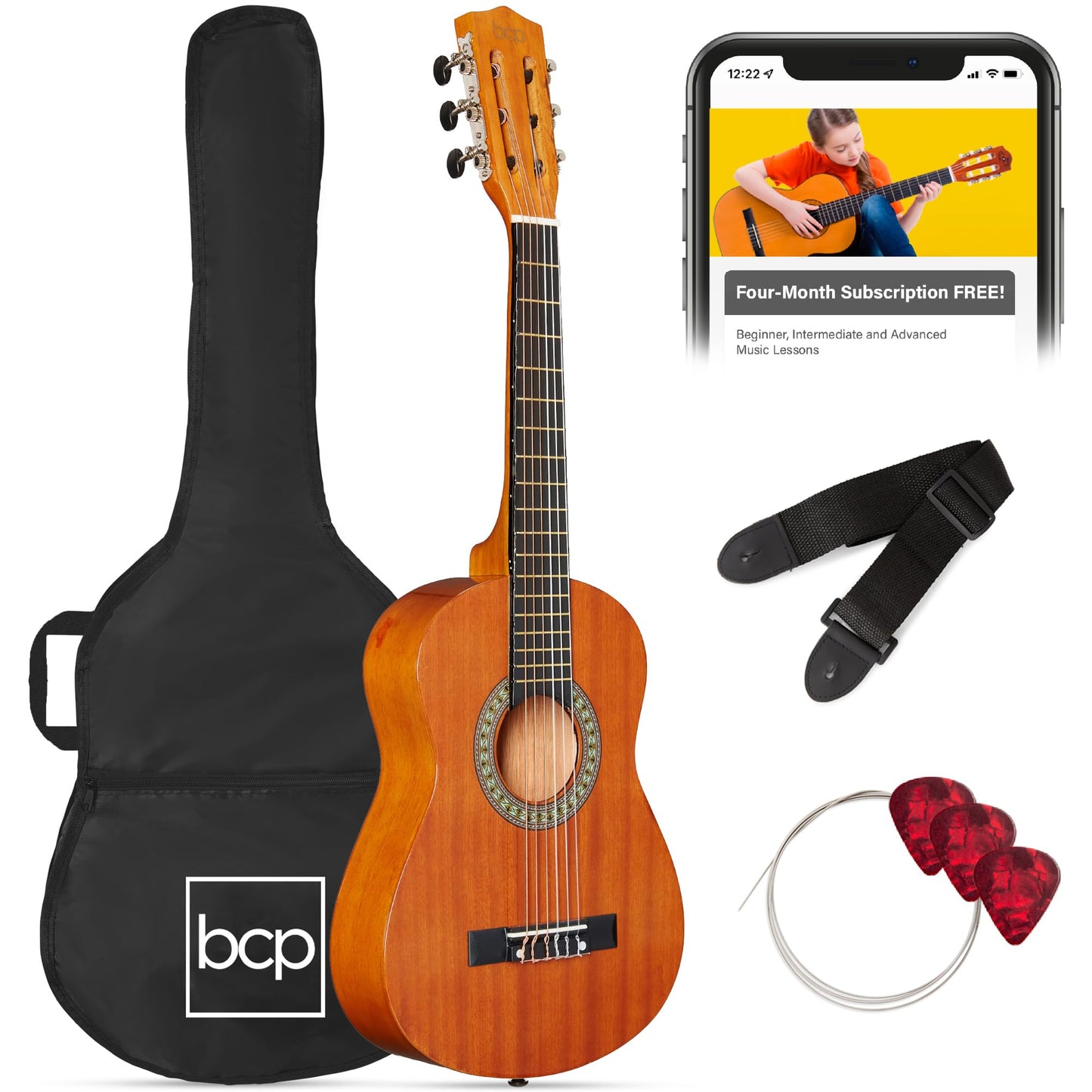 Best Choice Products 30in Kids Acoustic Guitar, All-in-One Beginner Starter Kit w/Strap, Case, Extra Strings, Rosette Inlay - Black