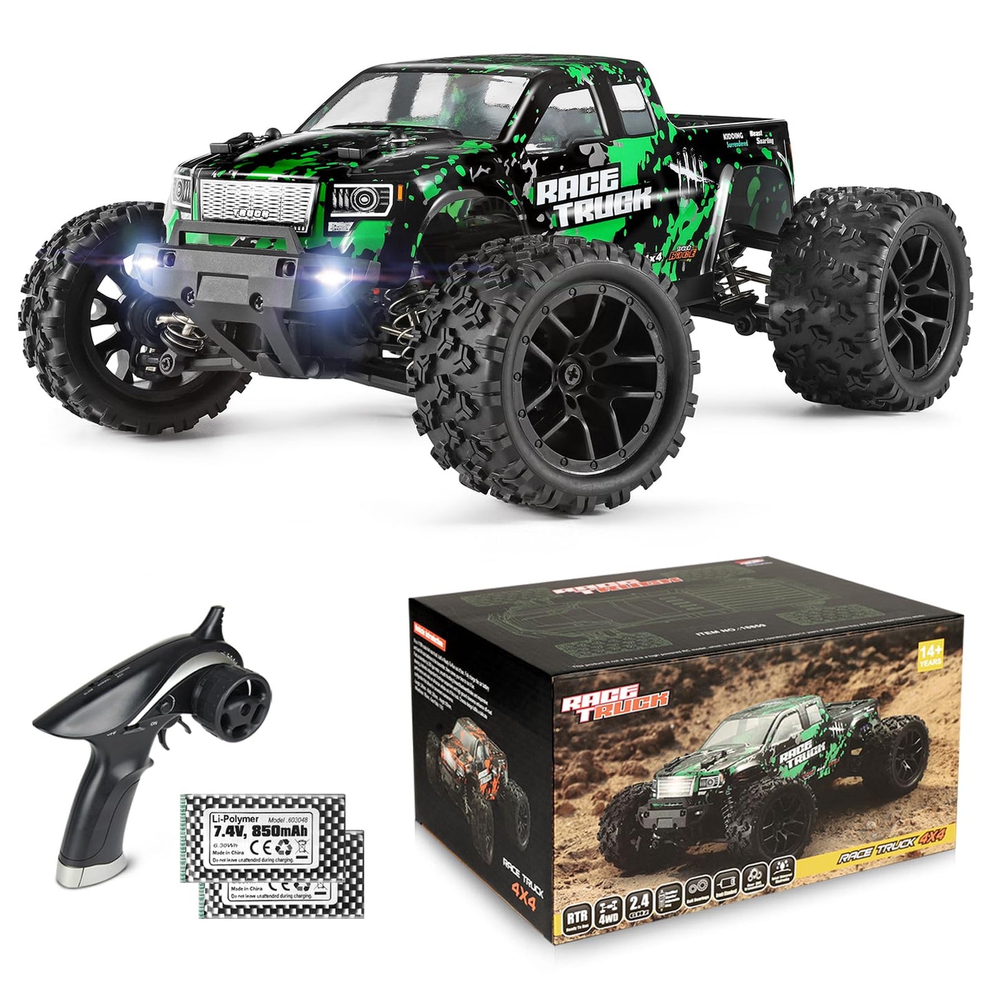 HAIBOXING 1:18 Scale All Terrain RC Car 18859, 36 KPH High Speed 4WD Electric Vehicle with 2.4 GHz Remote Control, 4X4 Waterproof Off-Road Truck with Two Rechargeable Batteries