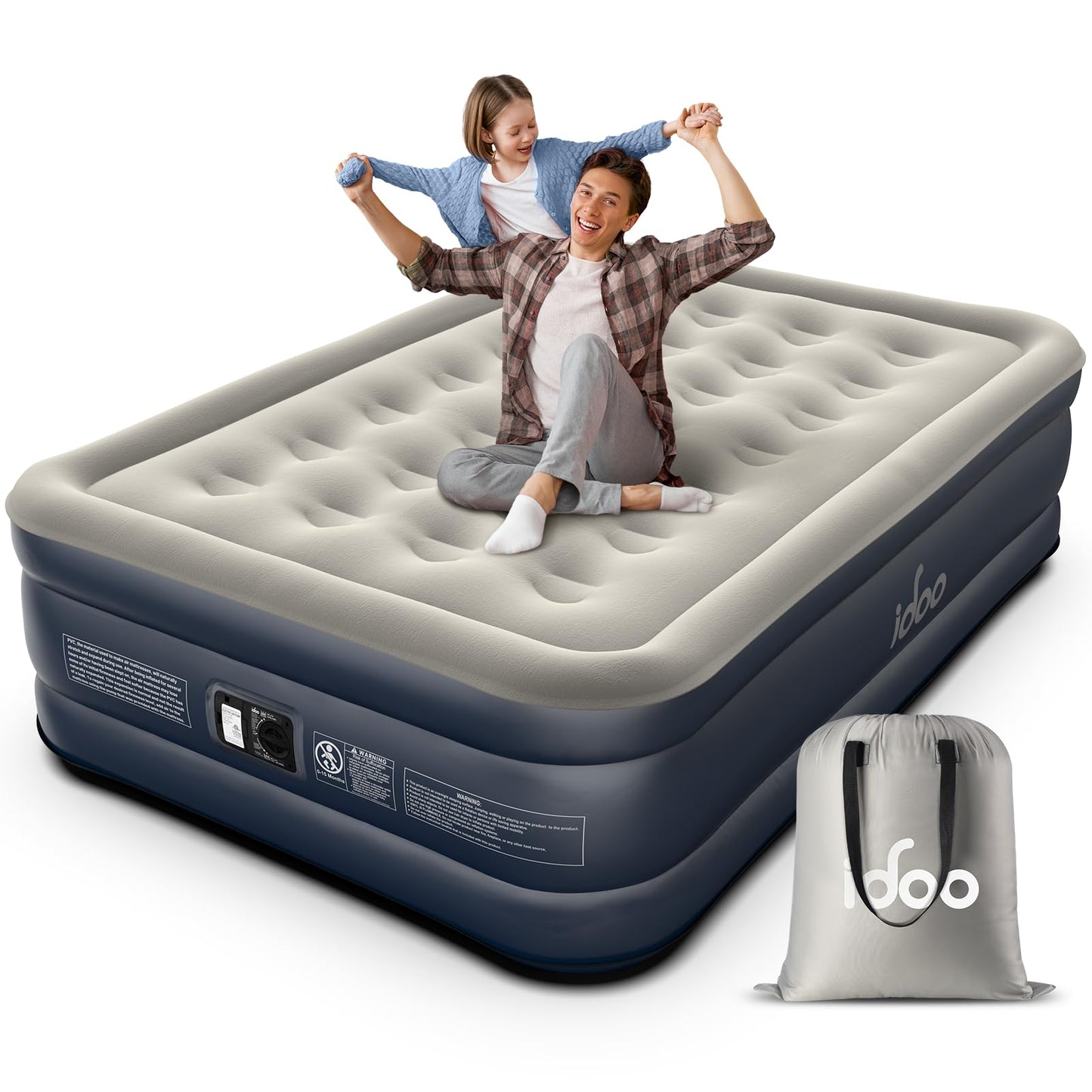 iDOO Queen Air Mattress with Built in Pump, 18 Raised Comfort Blow up Mattress, Upgraded Four Chamber Airbed, Inflatable Mattress for Guests and Home, colchon inflable, Air Bed, 650 lbs Max