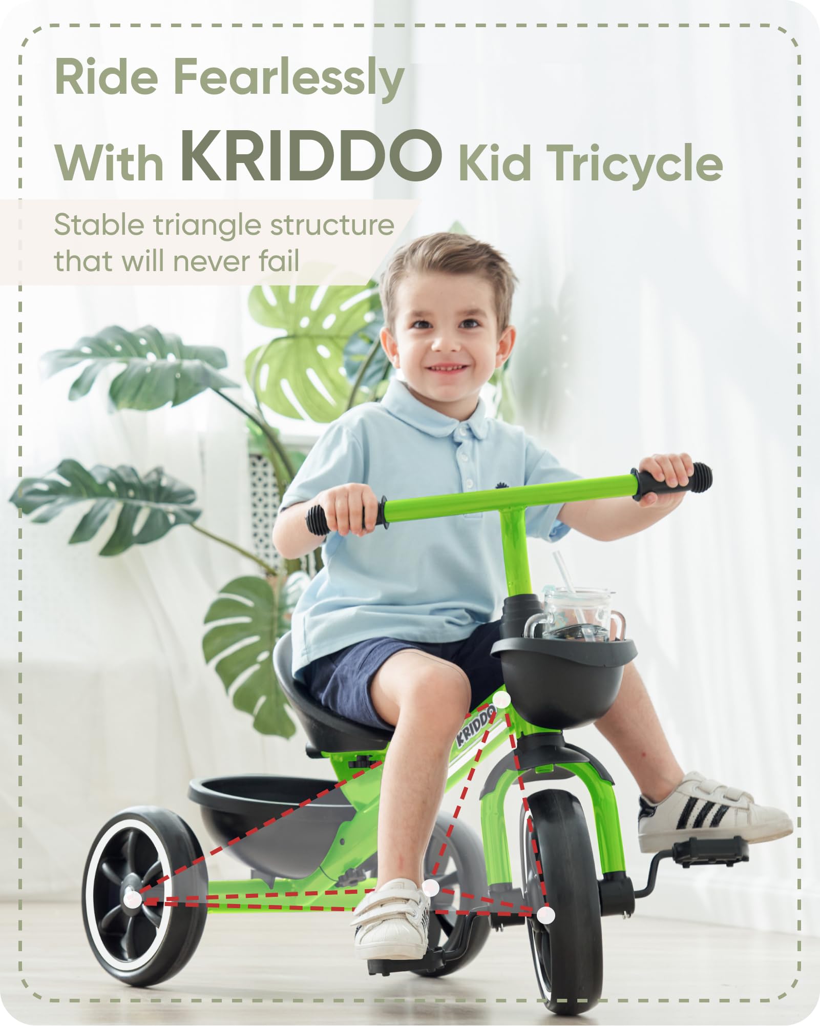 KRIDDO Kids Tricycle for 2-5 Year Olds - Gift for Toddlers - Black