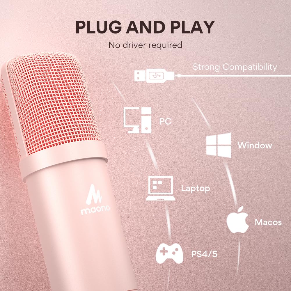 USB Microphone, MAONO 192KHZ/24Bit Plug &amp; Play PC Computer Podcast Condenser Cardioid Metal Mic Kit with Professional Sound Chipset for Recording, Gaming, Singing, YouTube (AU-A04)