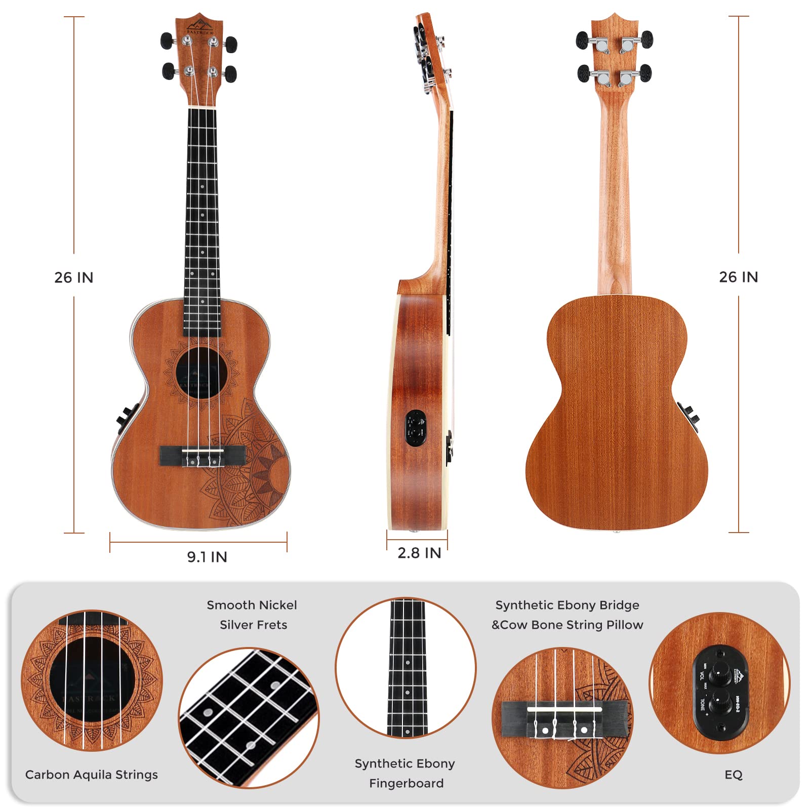 EASTROCK Concert Ukulele Mahogany Beginner 23 inch Ukelele Big Package Kit. Ukulele Ukalalee Suitable for adults, Beginners. (23-Mahogany)