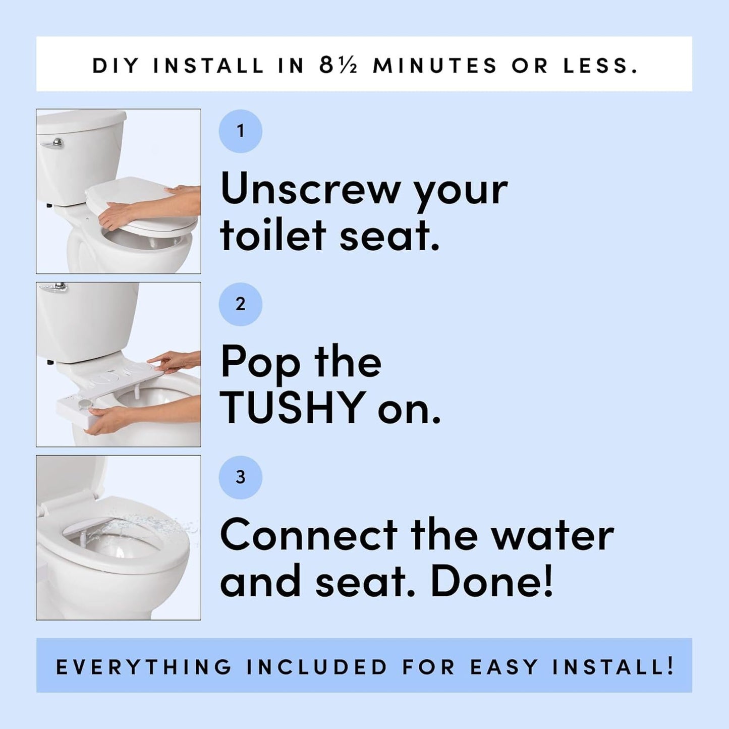 TUSHY Fresh Bidet: Ultra Slim Toilet Seat Attachment (Non-Electric Self-Cleaning Hygienic Nozzle) Easy DIY Install &lt;10 Min | Adjustable Water Pressure, Bamboo Knob