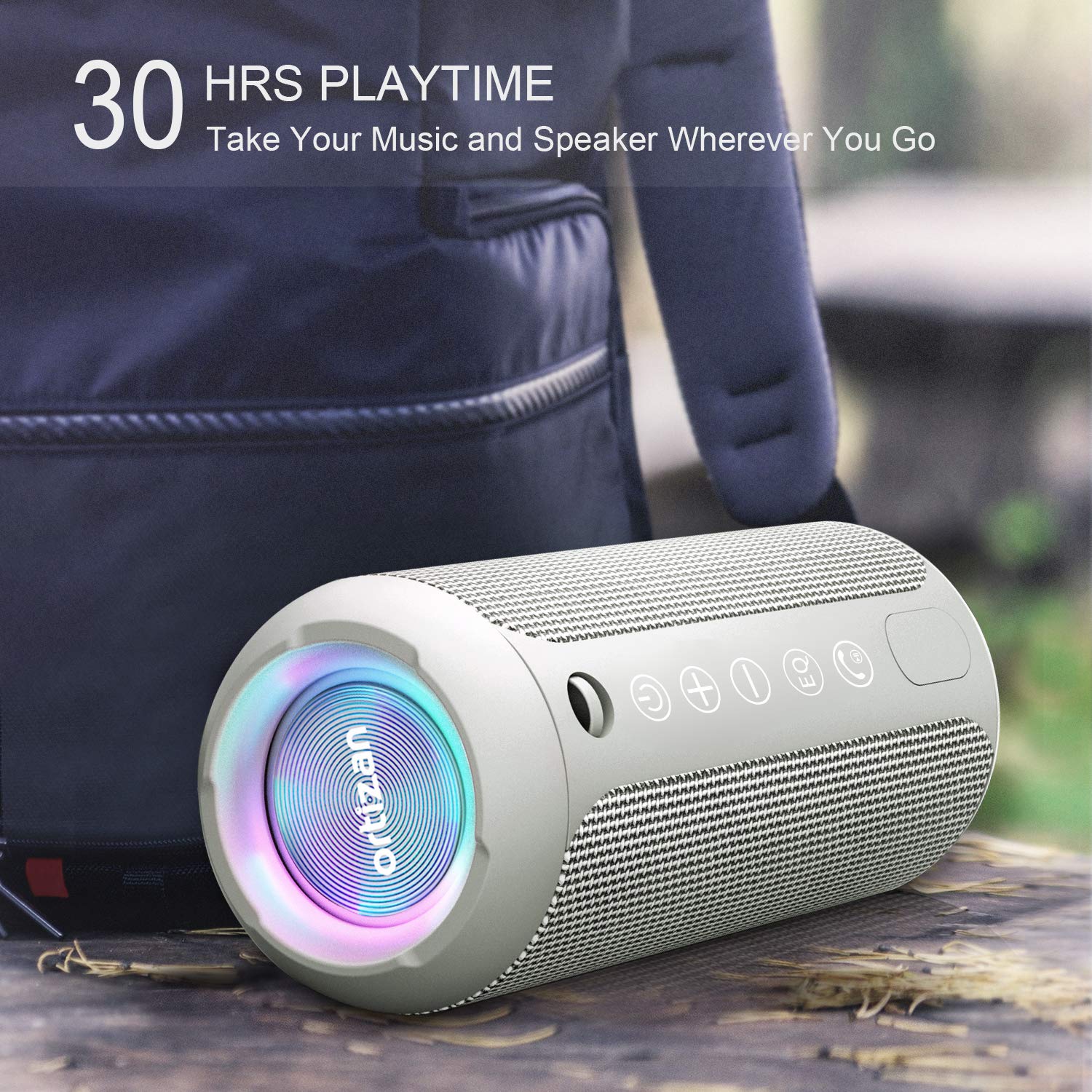 Ortizan Portable Bluetooth Speaker: IPX7 Waterproof, 24W Loud Sound, Deep Bass, Bluetooth 5.3, LED Lights, Wireless Stereo Pairing, 30H Playtime, for Home/Outdoor/Party/Beach, Birthday Gift (Black)